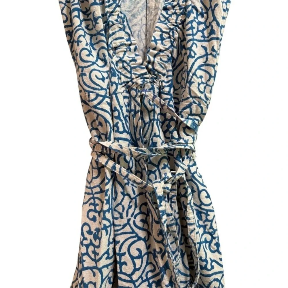 John & Mickie blue and white Print Cotton Maxi Wrap Dress Size 2 - Picture 7 of 14